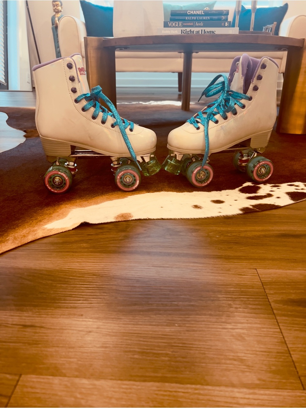 White Impala Roller Skates with Teal Laces Bundle size 7